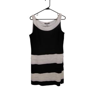 Simon Chang Women's Size 12 Monochrome Striped Mini Dress NWT